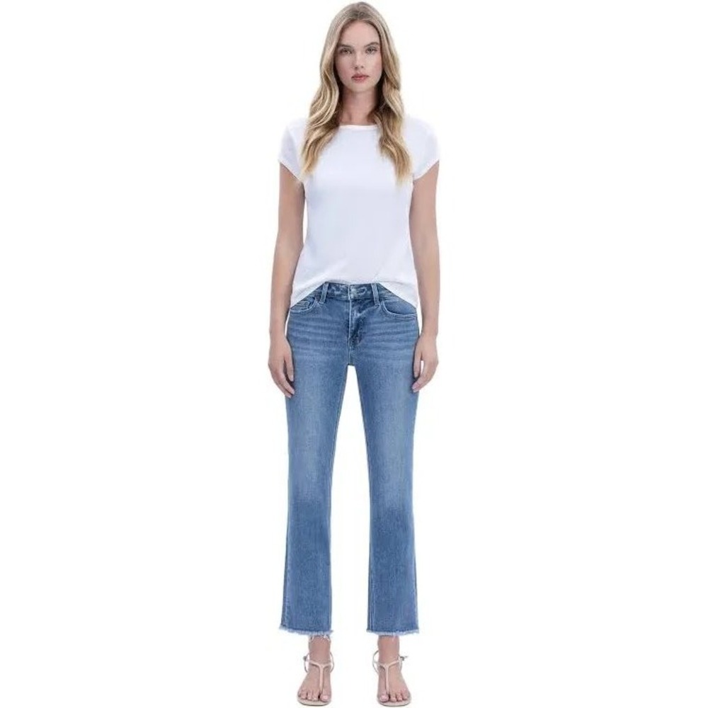 Vervet by Flying Monkey Medium Wash Raw Hem Straight Leg Cropped Jeans Women 26